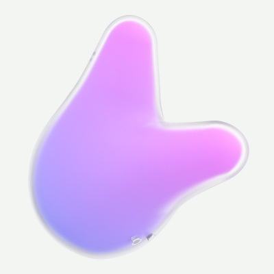 Dispositivo eletrônico roxo e rosa de forma orgânica arredondada com textura lisa.