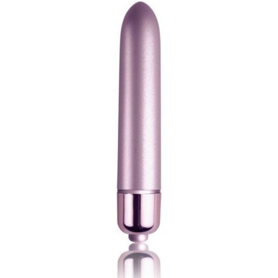 Vibrador bullet metálico rosa claro com base rosa metálica
