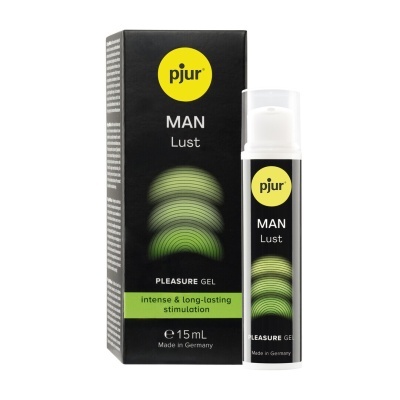 Gel de prazer pjur MAN Lust em embalagem preta e verde