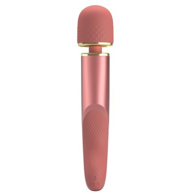 Vibrador pessoal rosa com textura e detalhes dourados