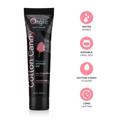 Gel íntimo aromatizado Orgie Cotton Candy em embalagem preta