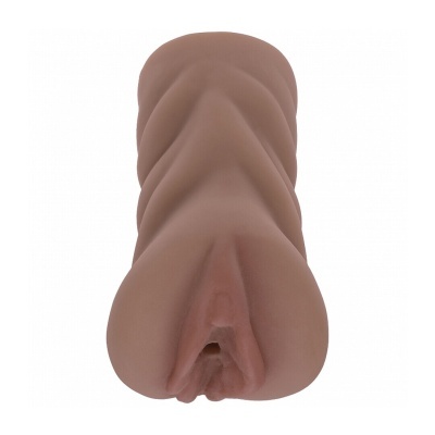 Objeto de silicone cor de pele com textura ondulada e abertura