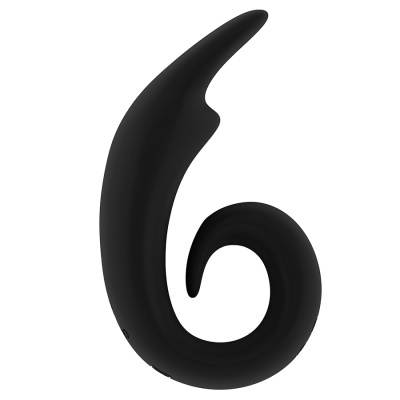 Vibrador curvo preto sobre fundo branco