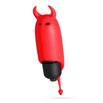 Cabo vermelho com capa em forma de cabeça de diabo e detalhe preto