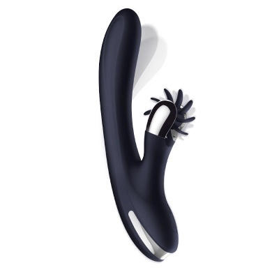 Vibrador preto em silicone com estimulador rotativo