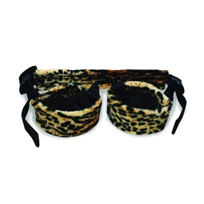 Algemas pelúcia padrão animal print castanho e preto com tiras pretas