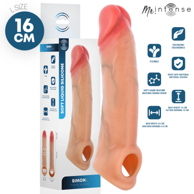 Manga para pénis em silicone líquido macio cor pele com embalagem branca azul e texto