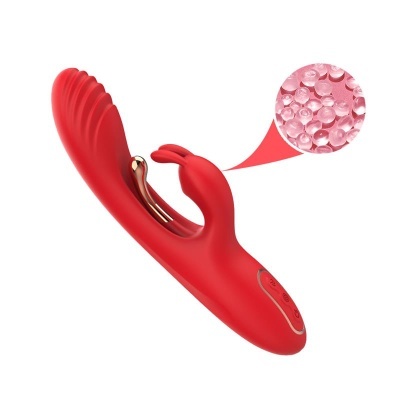 Vibrador vermelho em silicone com controlo e detalhe dourado