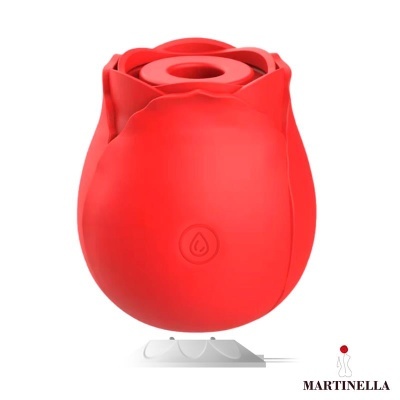 Difusor de aromaterapia em forma de rosa vermelha em silicone com símbolo de gota, sobre suporte branco