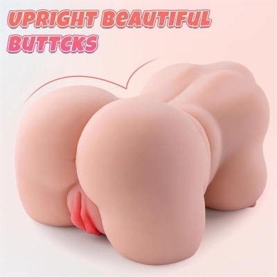 Produto em silicone imitando nádegas humanas com texto promocional