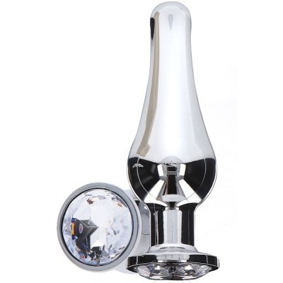 Plug anal metálico prateado com base decorada com pedra facetada