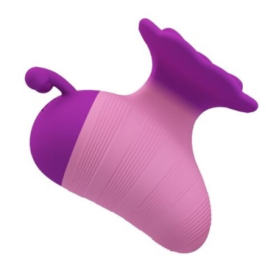 Dispositivo sexual rosa e roxo em fundo branco