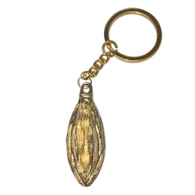 Porta-chaves dourado com pendente em forma de vagem ou forma orgânica alongada