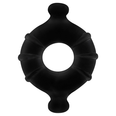 Anel preto circular em silicone com extremidades arredondadas e detalhes dobrados