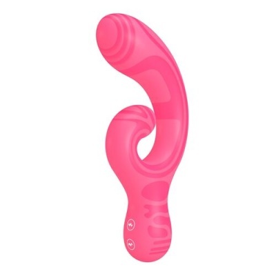 Vibrador duplo rosa em silicone com botões de controlo