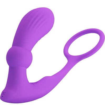 Dispositivo de silicone roxo anatómico com textura e argola