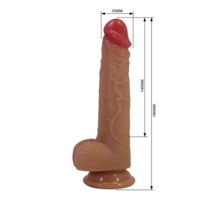 Dildo realista com cabeça vermelha e base de ventosa, medida 190MM