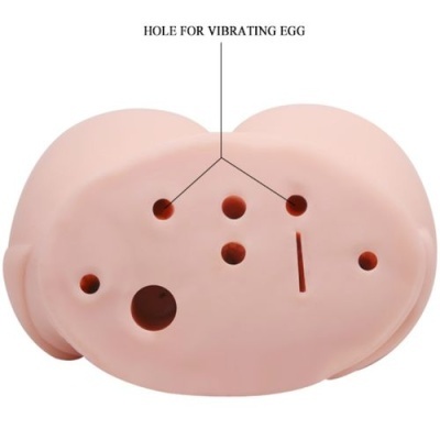 Produto de silicone com orifícios e indicação para ovo vibratório.