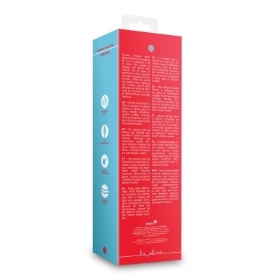 Embalagem azul e vermelha para vibrador de silicone