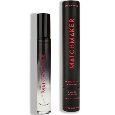 frasco de perfume com embalagem cilíndrica preta e texto vermelho