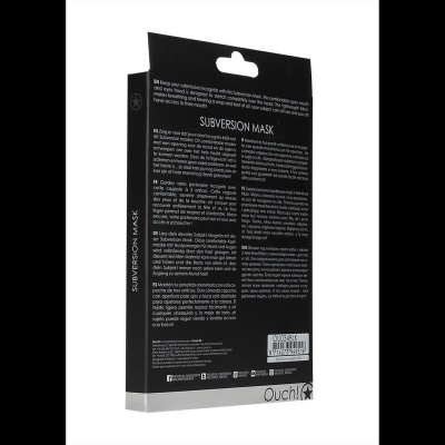 Embalagem preta com texto do produto SUBVERSION MASK da Ouch!