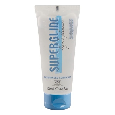 Tubo branco com tampa azul claro de lubrificante Superglide liquid pleasure