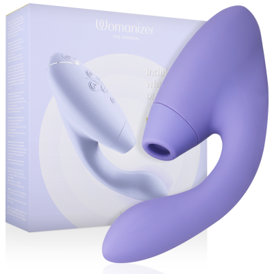 Produto feminino Womanizer the Original lilás em silicone com embalagem ao fundo