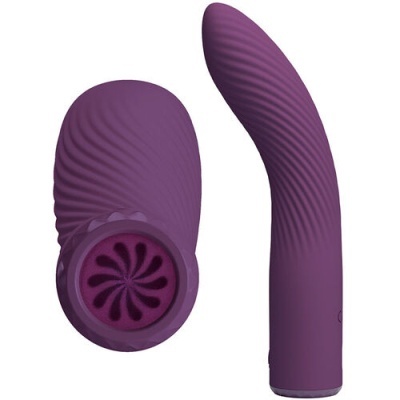 Dois vibradores roxos em silicone com texturas distintas.