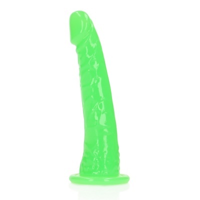 Dildo verde fluorescente com textura veias e base circular