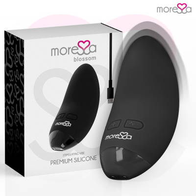 vibrador preto em silicone ao lado da sua caixa com texto maisSa blossom