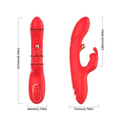 Produto vermelho anatómico com botões e dimensões mostradas
