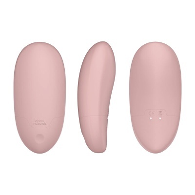Produto rosa oval com texto bijou indiscrets e símbolos CE
