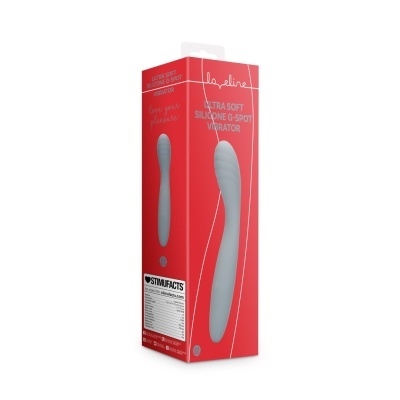 Caixa vermelha com vibrador cinza de silicone para ponto G