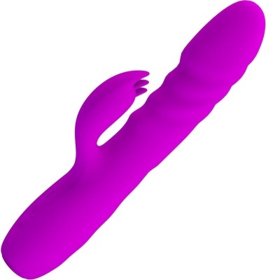 Vibrador roxo com estimulador externo e botões de controlo