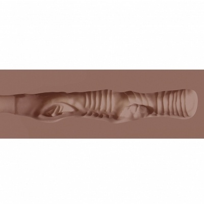 Interior de produto em silicone castanho com texturas onduladas e saliências