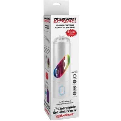 Embalagem do produto Pipedream Extreme recarregável branco com detalhes em arco-íris