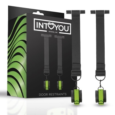 Par de restritores de porta INT YOU em preto e verde com embalagem