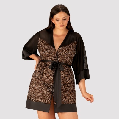 Robe curto animal print com mangas pretas transparentes e cinto preto