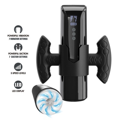 Aparelho eletrônico preto com visor LED e pegas texturizadas