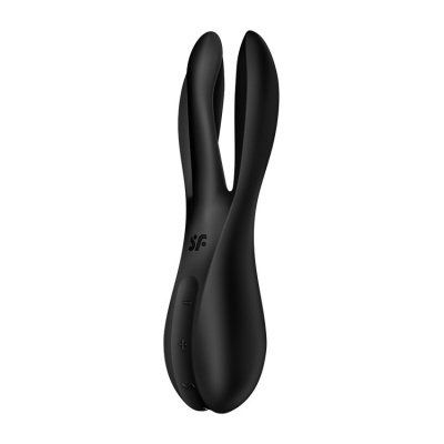Vibrador preto em silicone com duas pontas e controlo de botões