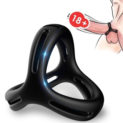 Anel peniano preto em silicone com símbolo 18+