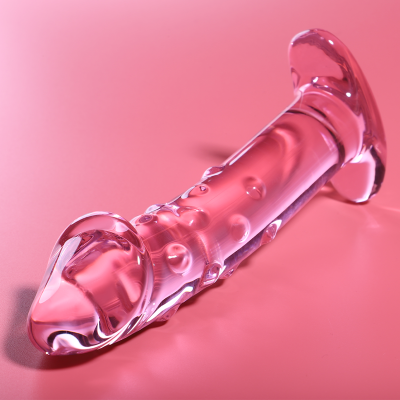 Dildo de vidro rosa com textura de bolhas