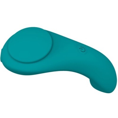 Dispositivo azul turquesa formato ergonómico com botão de energia