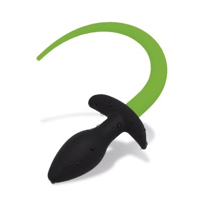 Plug anal preto com cauda verde e gotas de água