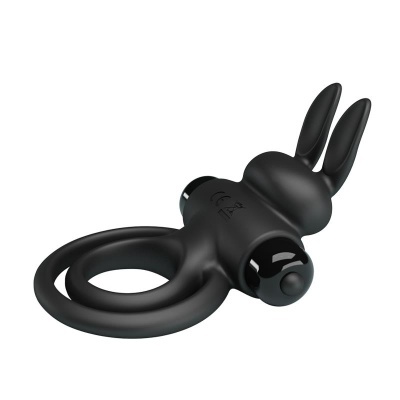 Anel preto de silicone com cabeça de coelho e esferas pretas