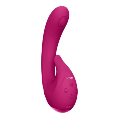 Vibrador rosa em silicone com botões e marca VIVE