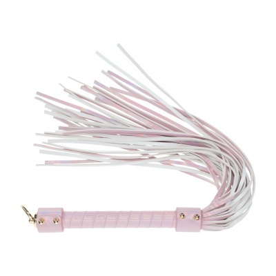Chicote rosa com tiras brancas e rosa
