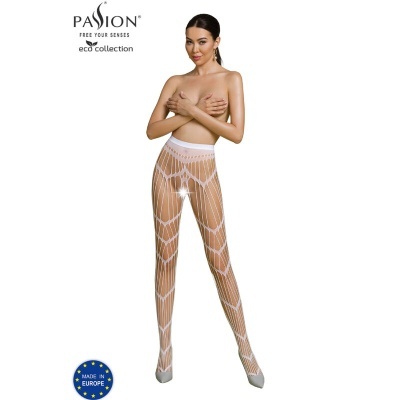 Meia-calça branca com padrão geométrico em modelo feminina