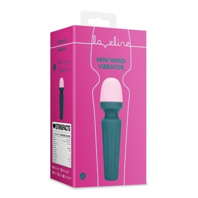 Embalagem rosa de mini vibrador azul com ponta rosa