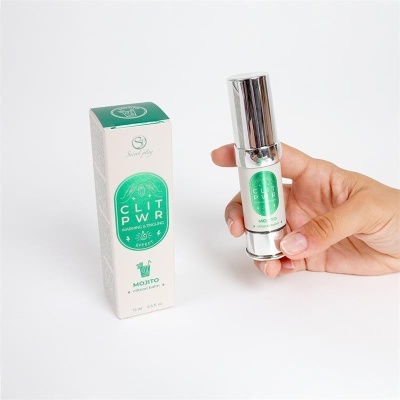 Frasco metálico com balm clitoral CLIT PWR MOJITO e caixa correspondente